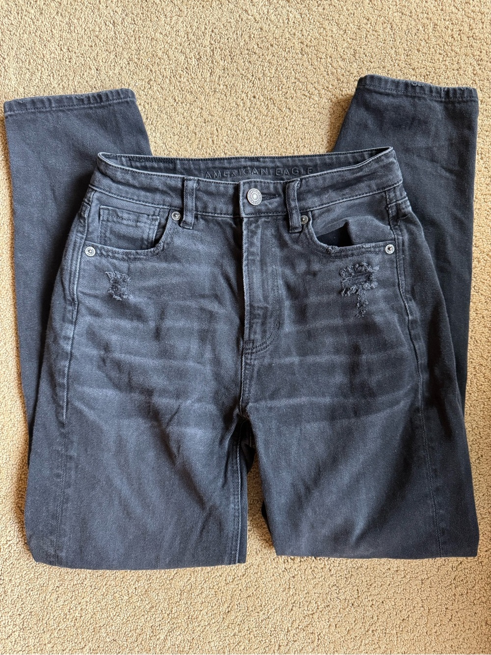 American Eagle Black Distressed Skinny Jeans Ripped High Rise Women’s 00